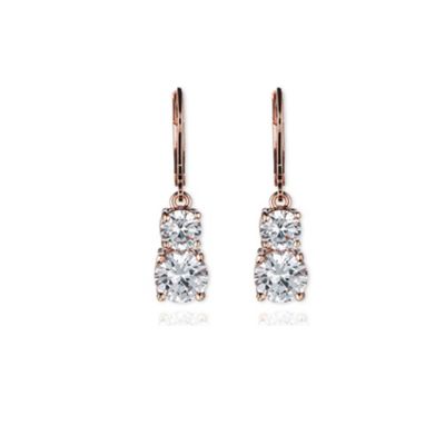 Rose gold tone double crystal stone earrings